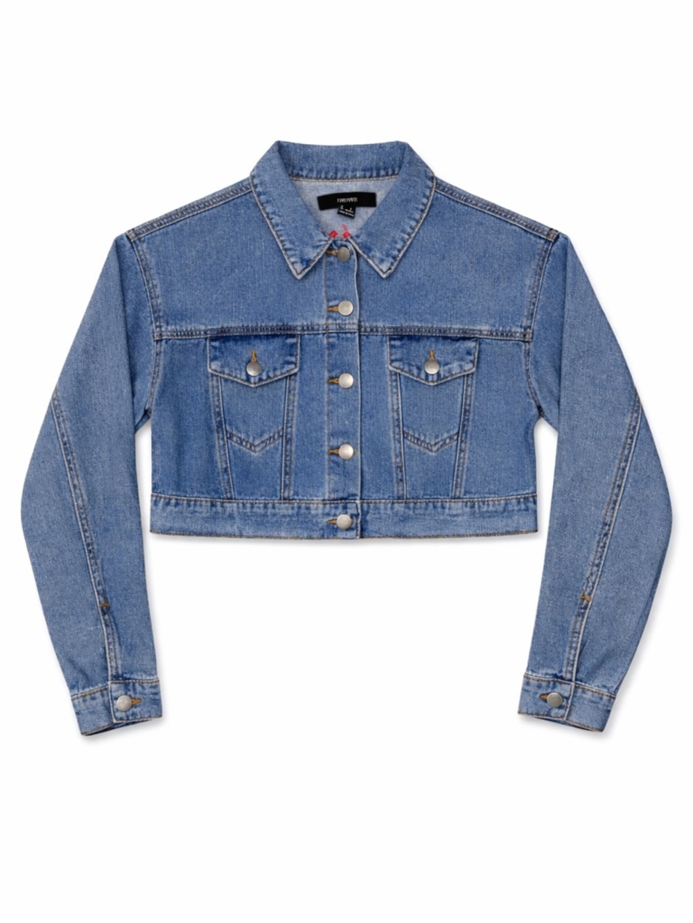 F21 Cropped Denim Jacket Feminista Embroidered Embroidered Trendy Size S - Picture 2 of 2
